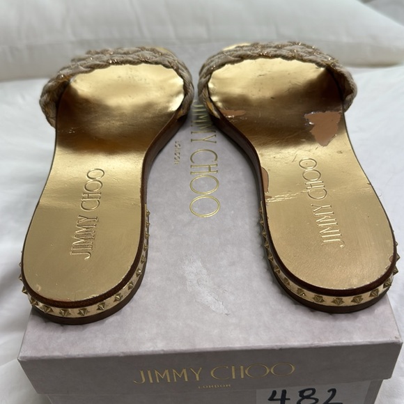 JIMMY CHOO WEAVE GLITTER FLAT MULES SANDALS - Picture 6 of 10